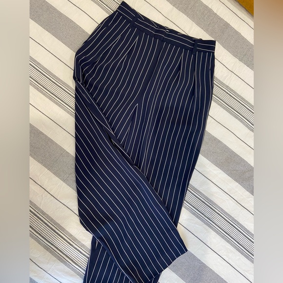 Babaton, wide legged, cropped and pleated blue pin striped pant - Picture 1 of 7